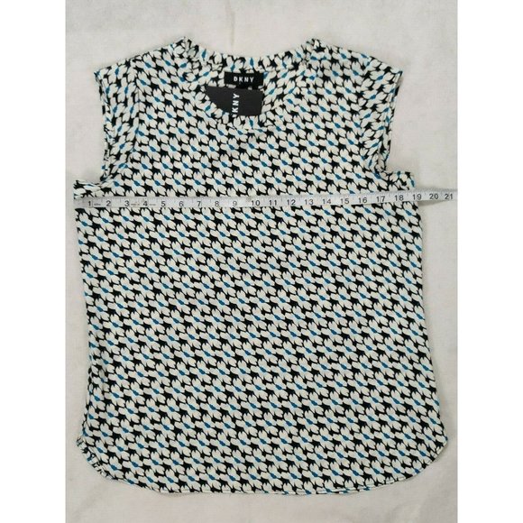 DKNY Womens Blouse Small White Printed Cap Sleeve - Picture 6 of 12